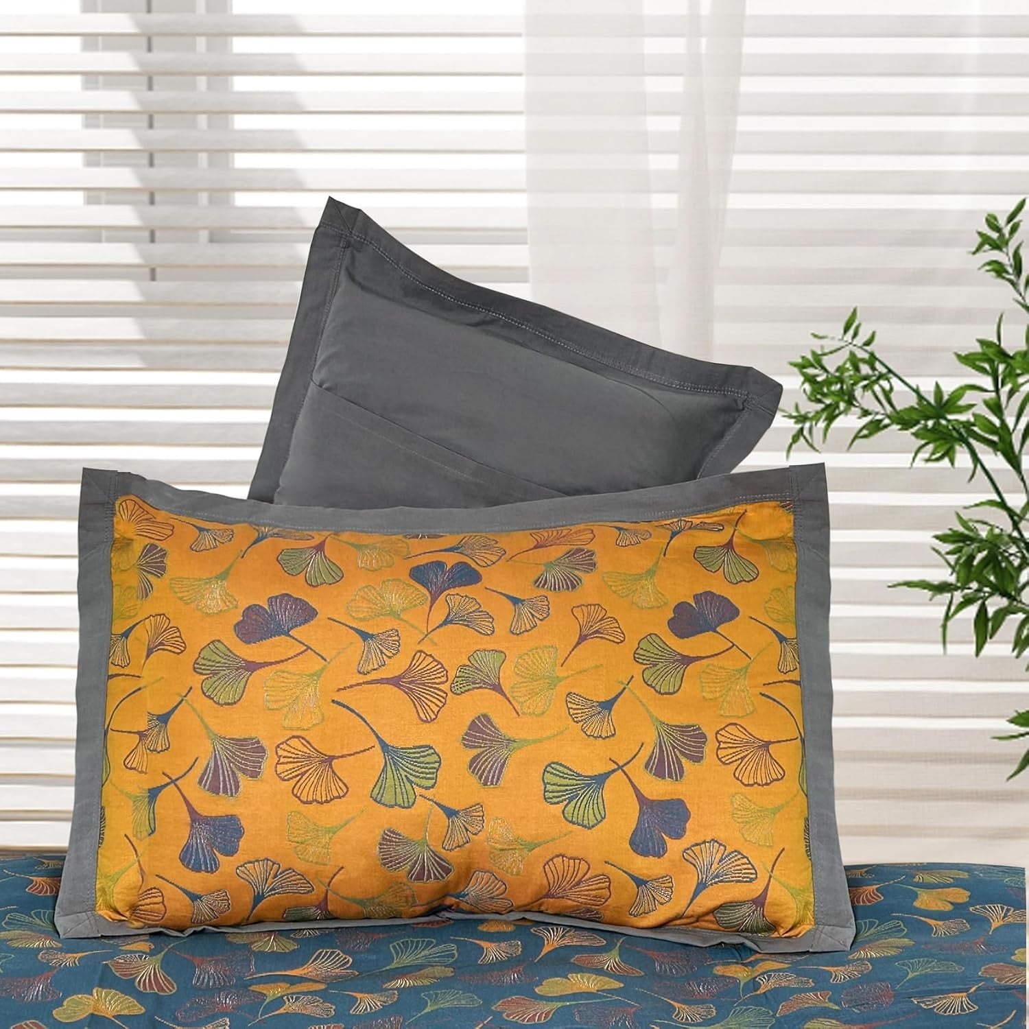 Taavita Leaf Embroidered Cotton Pillow Shams