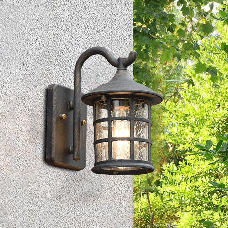 Taavita Glass Lantern Wall Lamp - a lightweight outdoor wall light in Bronze/Black, rustic style, 220V-240V / 110V-120V, for E26/E27 bulb, suitable for outdoor use