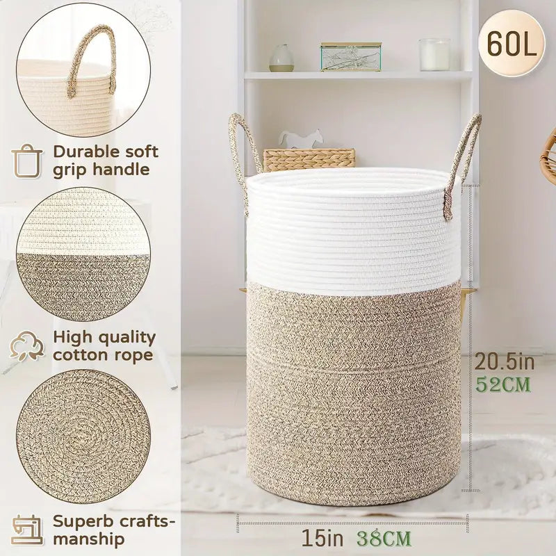 Taavita - Foldable Storage Basket Made of Cotton Rope for Laundry, Toys, and Blankets - Stylish and Multifunctional!