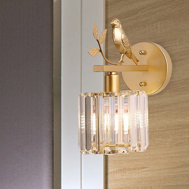 Taavita 1 Bulb Wall Sconce Lamp | Minimalism K9 Crystal Cylindrical Lighting with Bird Decoration