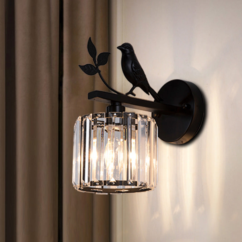 Taavita 1 Bulb Wall Sconce Lamp | Minimalism K9 Crystal Cylindrical Lighting with Bird Decoration