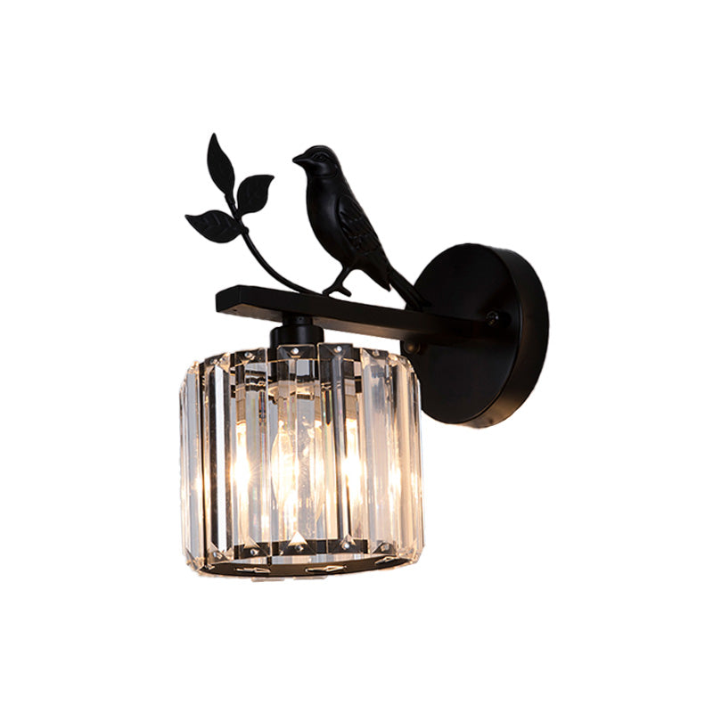 Taavita 1 Bulb Wall Sconce Lamp | Minimalism K9 Crystal Cylindrical Lighting with Bird Decoration