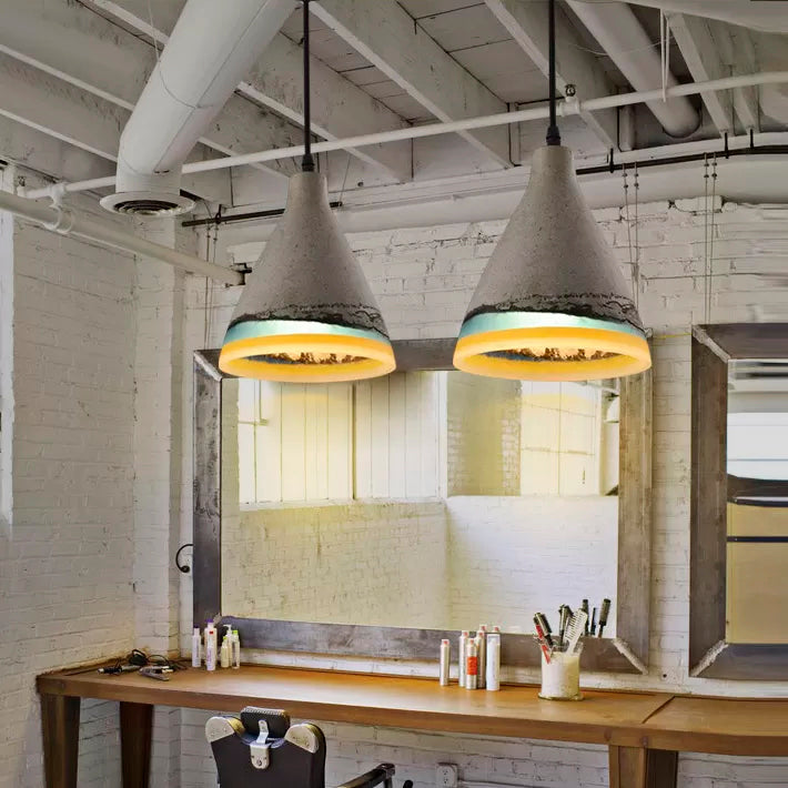 Dark Blue/Light Blue/Orange Conic Pendant Light Antique Style Cement 1 Head Restaurant Hanging Light Fixture Light Blue Clearhalo 'Ceiling Lights' 'Industrial Pendants' 'Industrial' 'Middle Century Pendants' 'Pendant Lights' 'Pendants' 'Tiffany' Lighting' 88332