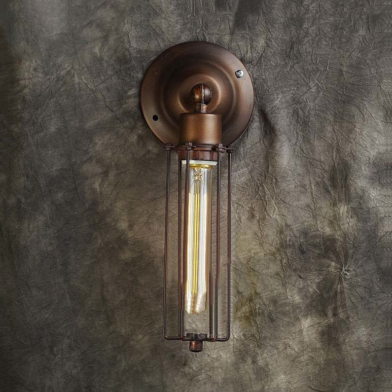 Taavita 1/2/4-Light Cage Wall Lamp Lighting with Tube Shape Industrial Bronze Wrought Iron Wall Sconce for Dining Table