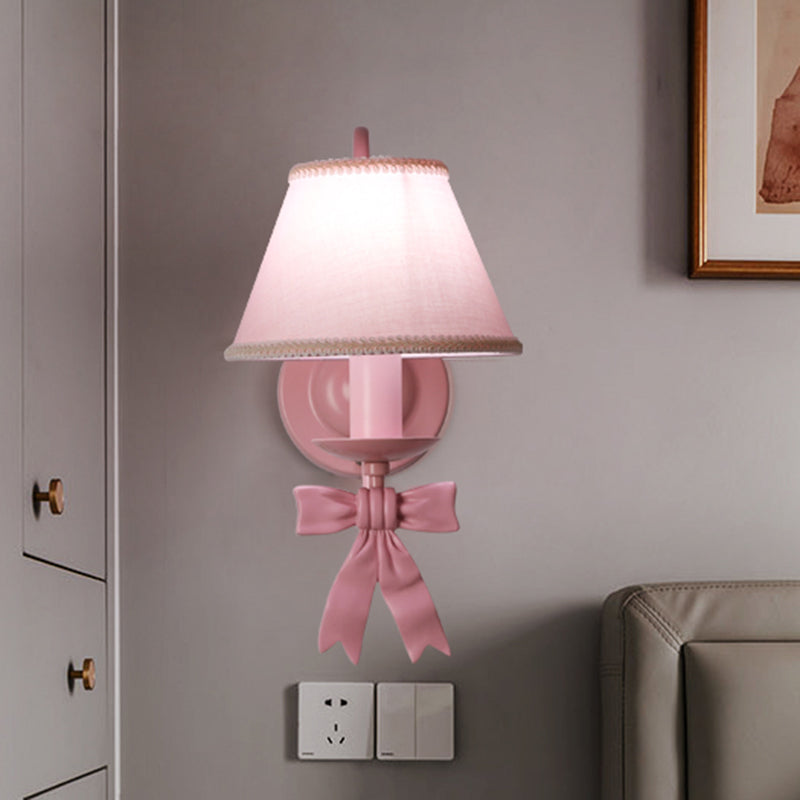 1/2-Light Wall Mounted Bedroom Lamp Taavita Pink Finish Bow Design with Conic Fabric Shade