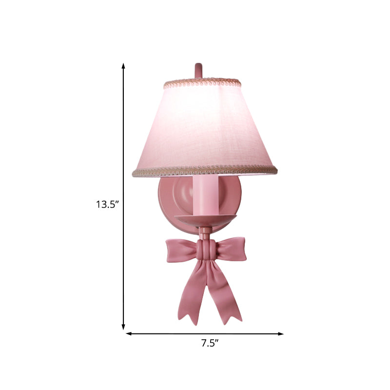 1/2-Light Wall Mounted Bedroom Lamp Taavita Pink Finish Bow Design with Conic Fabric Shade