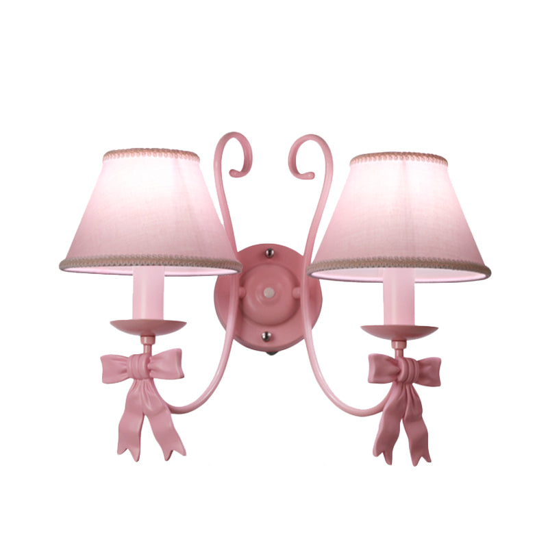 1/2-Light Wall Mounted Bedroom Lamp Taavita Pink Finish Bow Design with Conic Fabric Shade