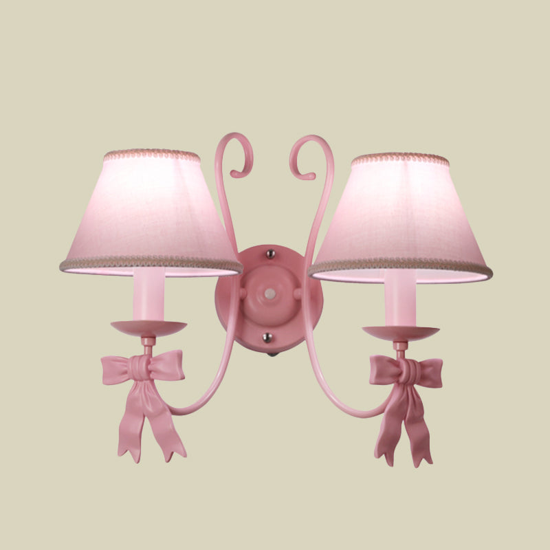 1/2-Light Wall Mounted Bedroom Lamp Taavita Pink Finish Bow Design with Conic Fabric Shade