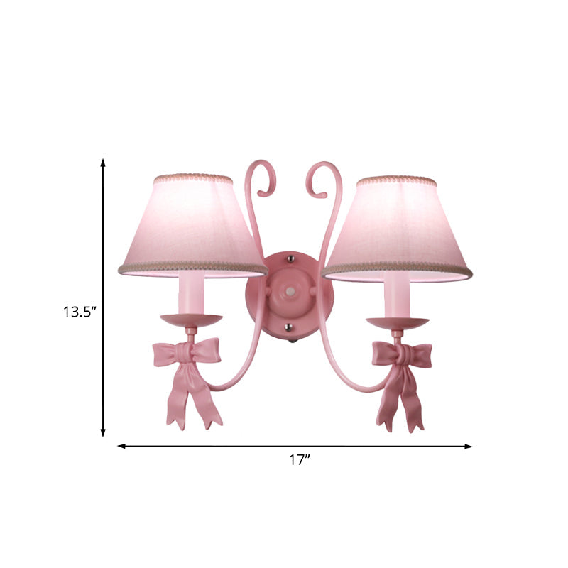 1/2-Light Wall Mounted Bedroom Lamp Taavita Pink Finish Bow Design with Conic Fabric Shade