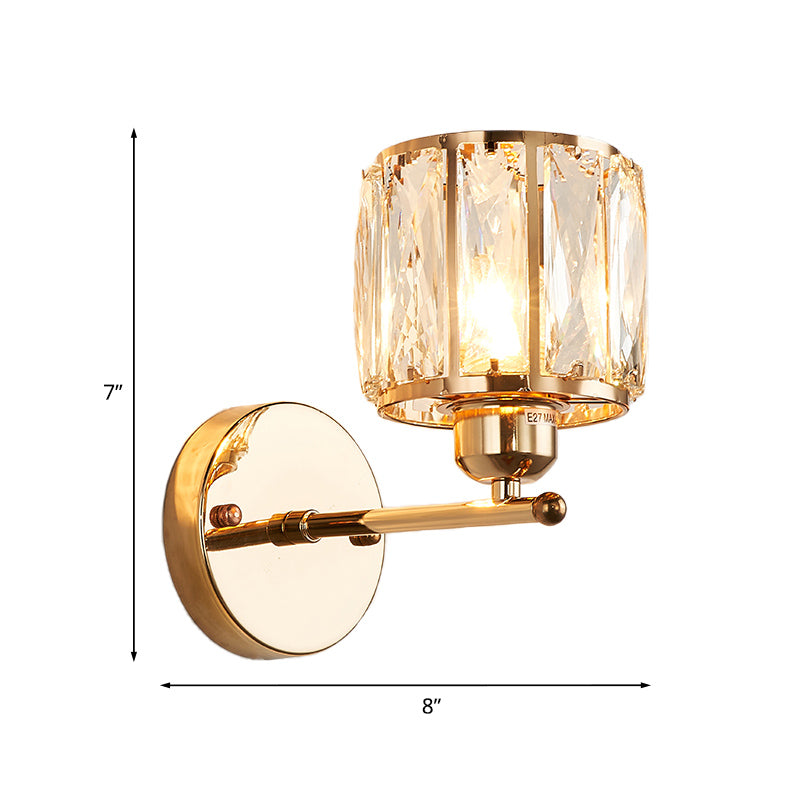 Taavita Cut Crystal Gold Wall Lamp Cylinder 1 Head Simplicity Light - Modern Metal Lighting with Shade, 220V-240V/110V-120V, LED/Bulb/Fluorescent, Height 7", Length 8", Width 5", E26/E27 Bulb Not Included