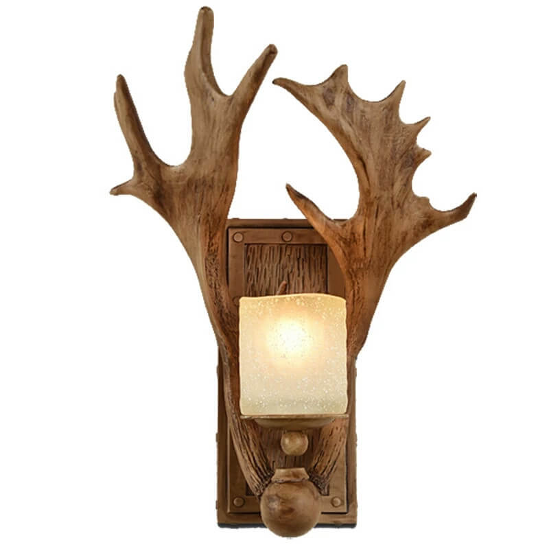 Taavita Antique Antler 1-Light Wall Lamp - Industrial Style Wall Light in Wood and White Finish