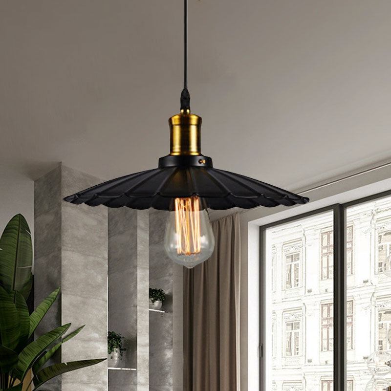 14"/16" Diameter Industrial Jubeled Pendant Light 1 Head Metal Ceiling Lamp in Black/White