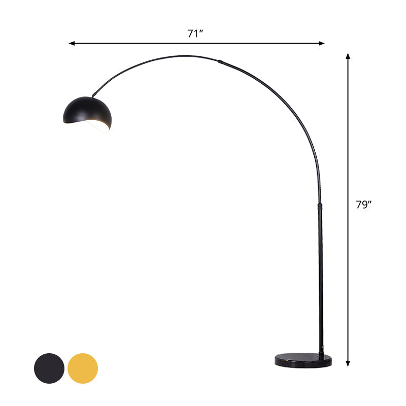 Taavita Floor Lamp Fishing Rod Standing Floor Light Modern Metal 1 Bulb Black/Yellow with Dome Shade