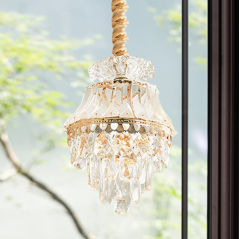 1-Light Modern Gold Tapered/Layered Down Lighting Clear Crystal Dining Table Pendant Lamp by Taavita