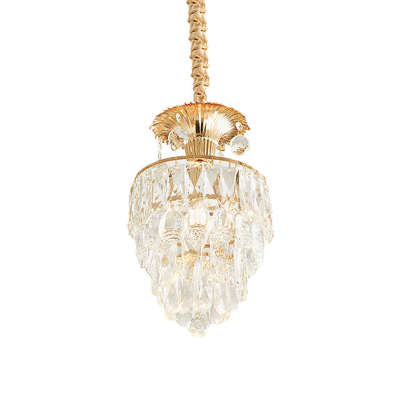 1-Light Modern Gold Tapered/Layered Down Lighting Clear Crystal Dining Table Pendant Lamp by Taavita