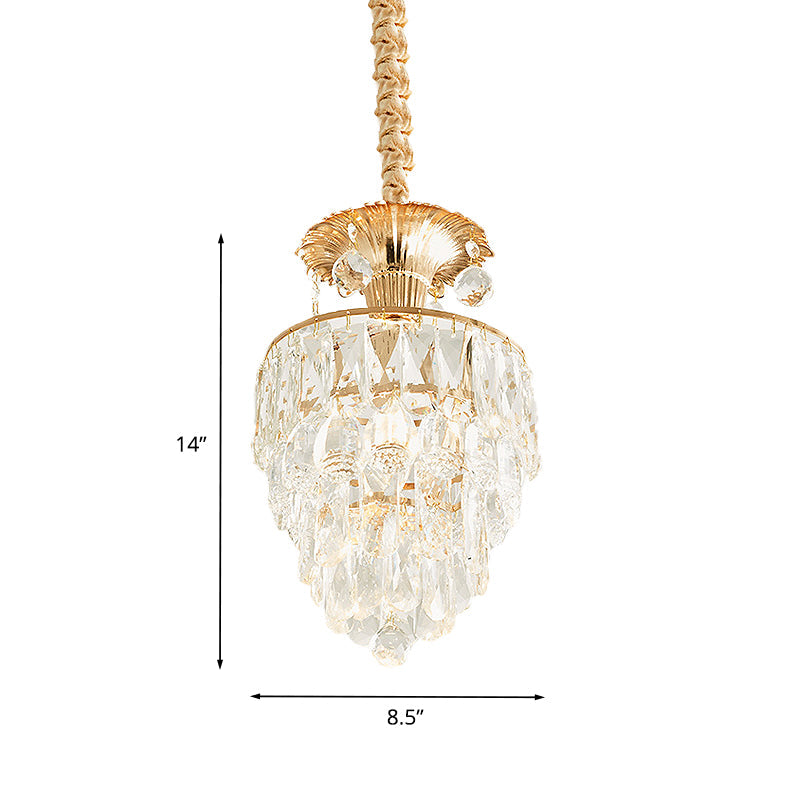 1-Light Modern Gold Tapered/Layered Down Lighting Clear Crystal Dining Table Pendant Lamp by Taavita