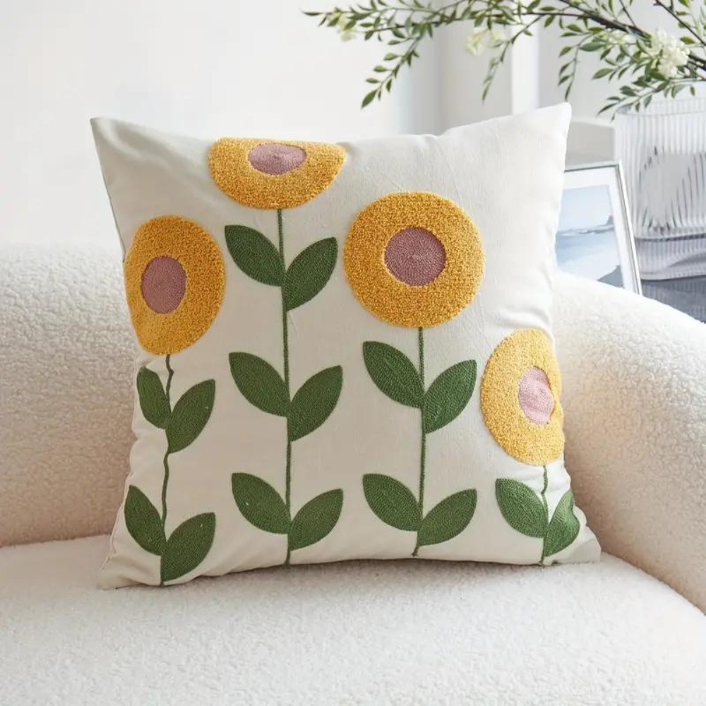 Elegant Plant Flower Patterned Cushion Cover