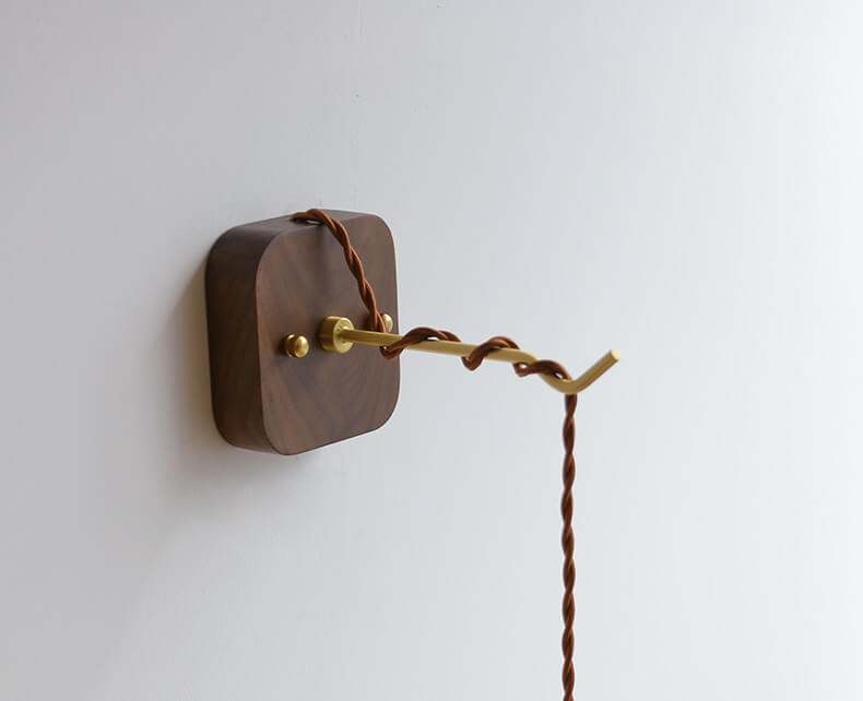 Taavita Style Ceramic Wall Lamp with Walnut Canopy & Copper Arm - Modern Ceramic Lampshade with Integrated LED Sconce