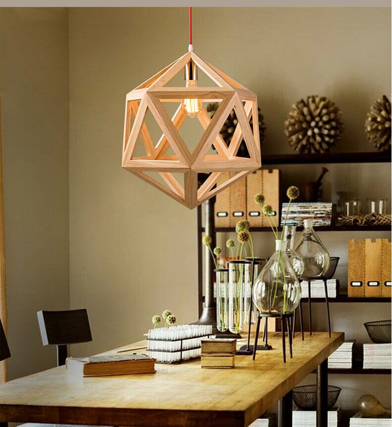 Geometric Wooden Pendant Light - Solid Wood Hanging Lamp - Livingroom/ Kitchen/ Store Decor arclightsdesign