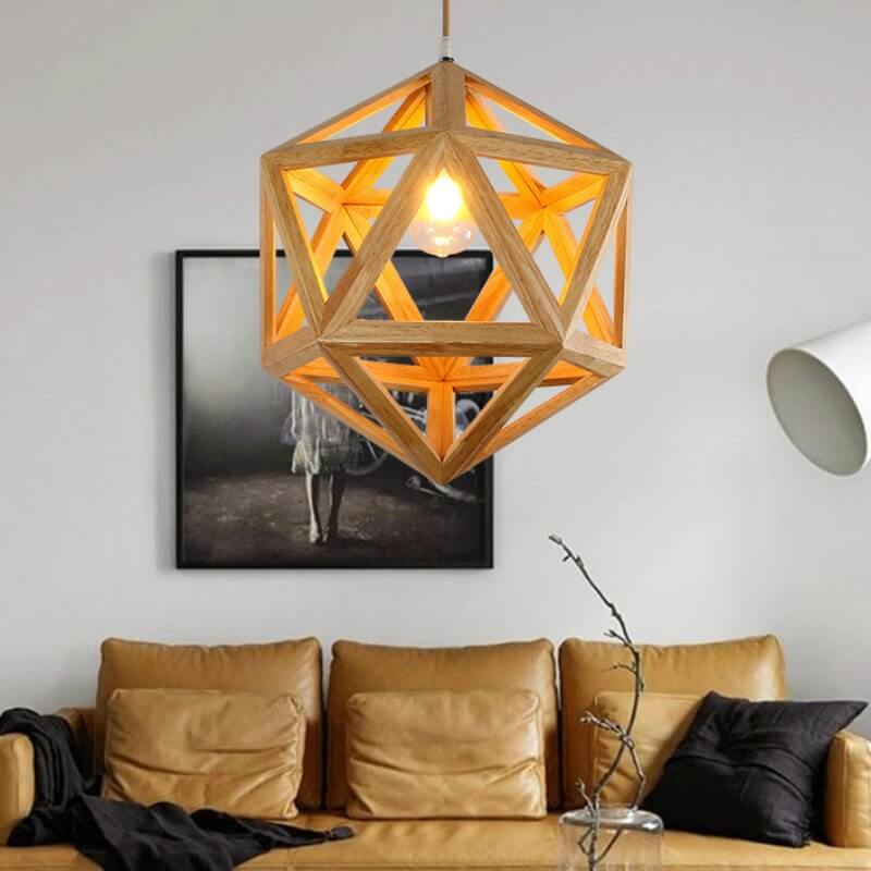 Taavita Geometric Wooden Pendant Light - Solid Wood Hanging Lamp - Living Room/Kitchen/Store Decor