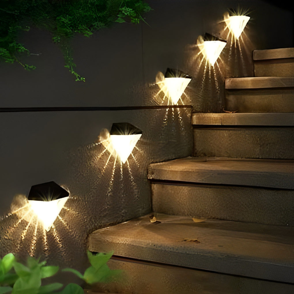 2PCS Geometric LED Waterproof Black Solar Wall Lamp Outdoor Wall Lights Fixture | Dazuma