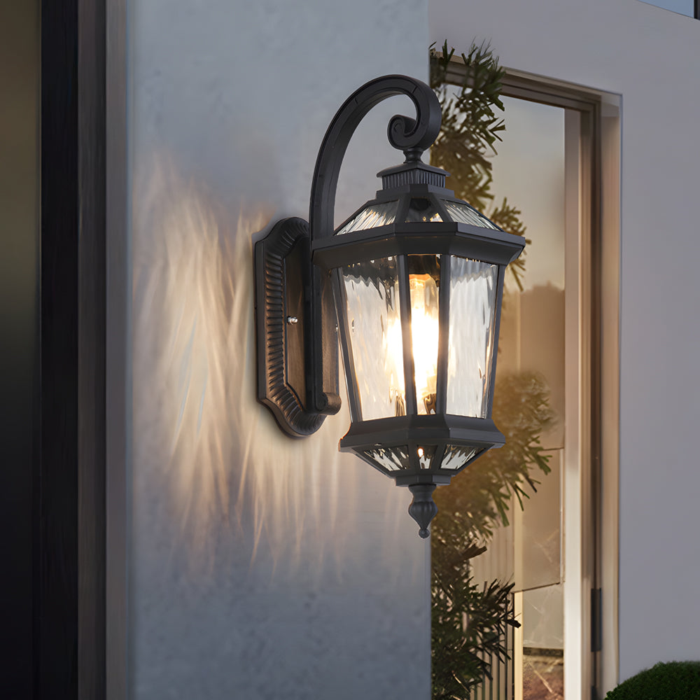 1-Light Black Clear Water Glass Outdoor Wall Light Lantern Wall Sconce Porch Wall Mounted Lights Exterior Wall Lamp | Dazuma