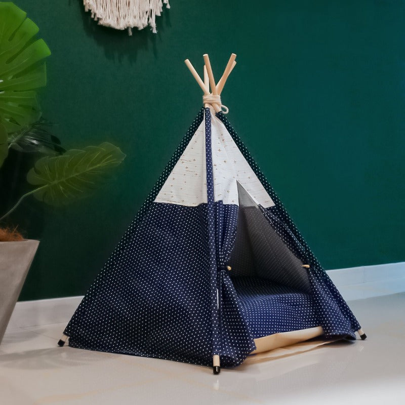 Modern Boho Dog Teepee with Removable Plush Dog Bed Cushion