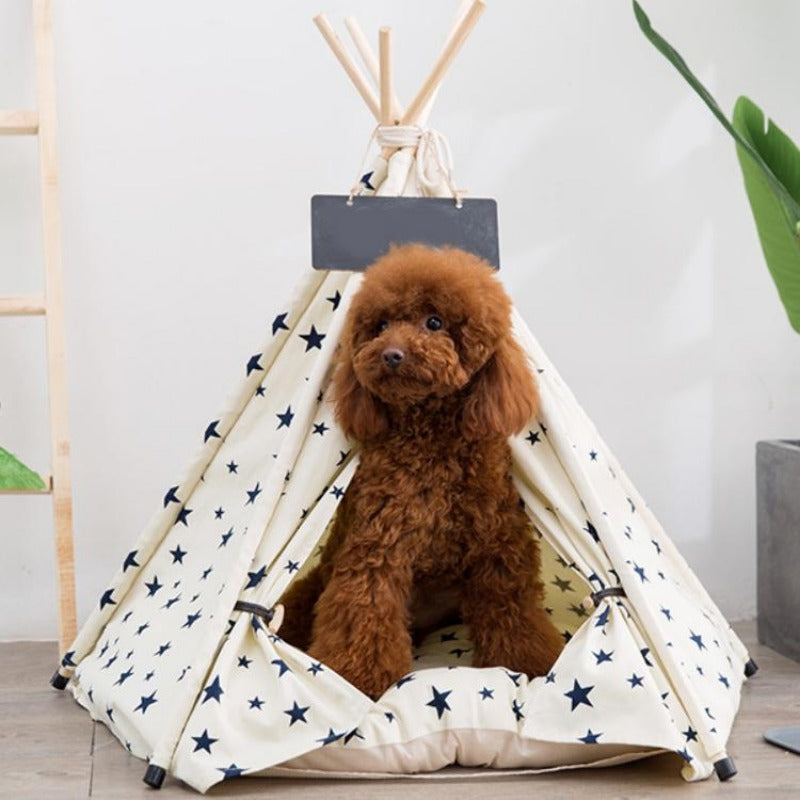 Modern Boho Dog Teepee with Removable Plush Dog Bed Cushion