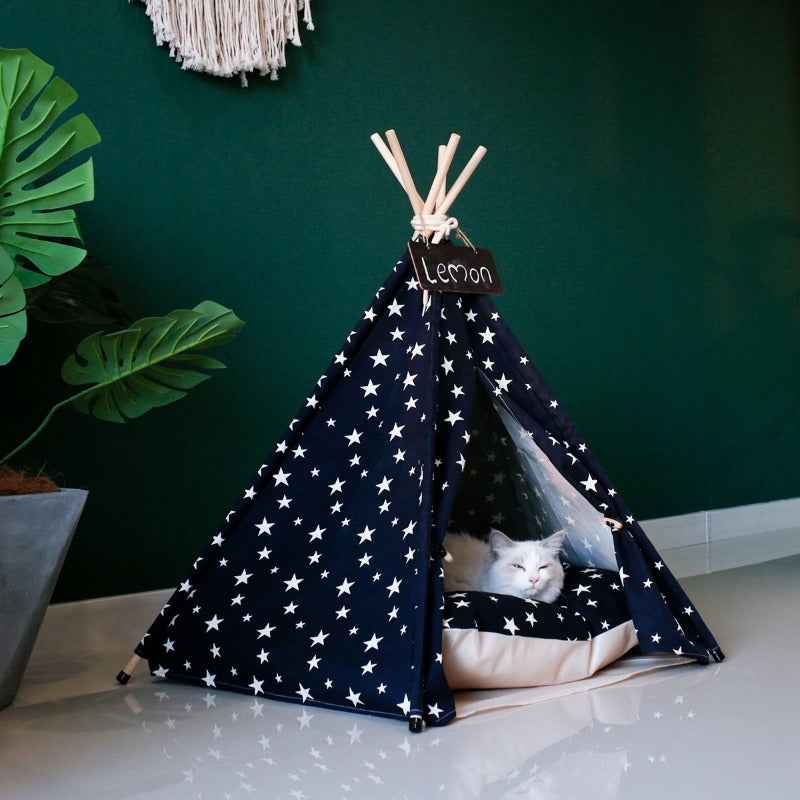 Modern Boho Dog Teepee with Removable Plush Dog Bed Cushion