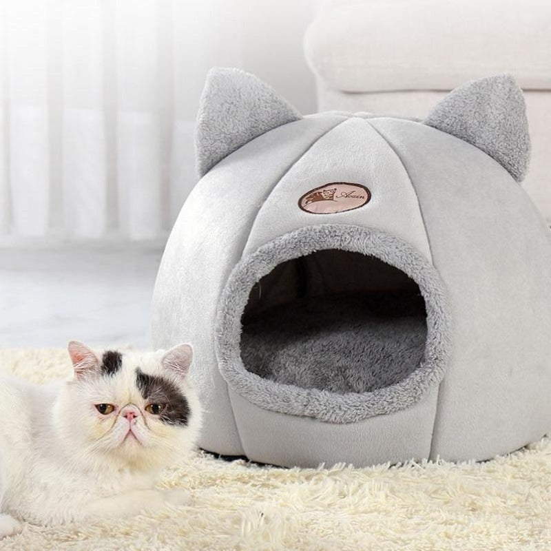 Taavita Cute Kitty Calming Cat Cave Bed with Removable Cat Cushion