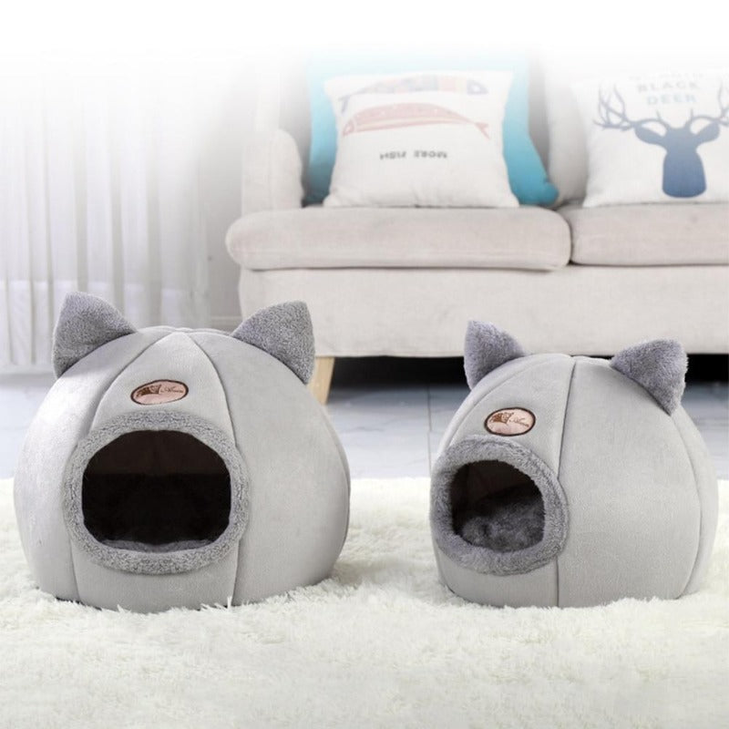 Taavita Cute Kitty Calming Cat Cave Bed with Removable Cat Cushion