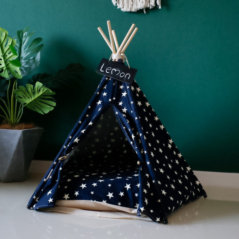 Modern Boho Dog Teepee with Removable Plush Dog Bed Cushion