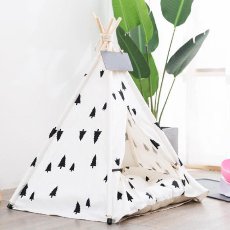 Modern Boho Dog Teepee with Removable Plush Dog Bed Cushion