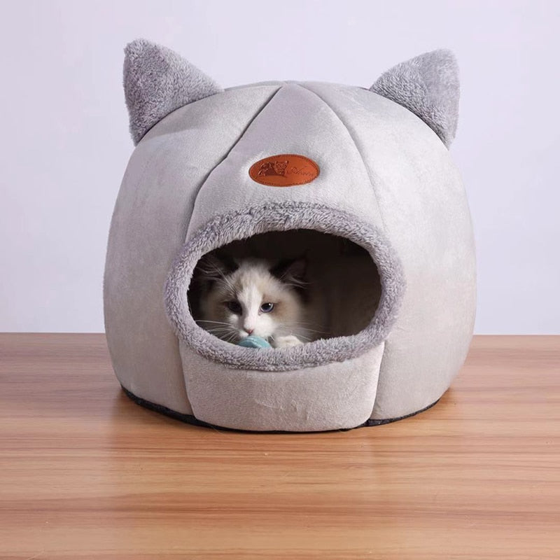 Taavita Cute Kitty Calming Cat Cave Bed with Removable Cat Cushion