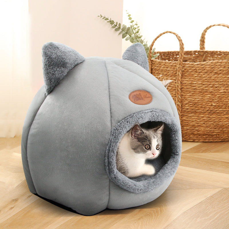 Taavita Cute Kitty Calming Cat Cave Bed with Removable Cat Cushion