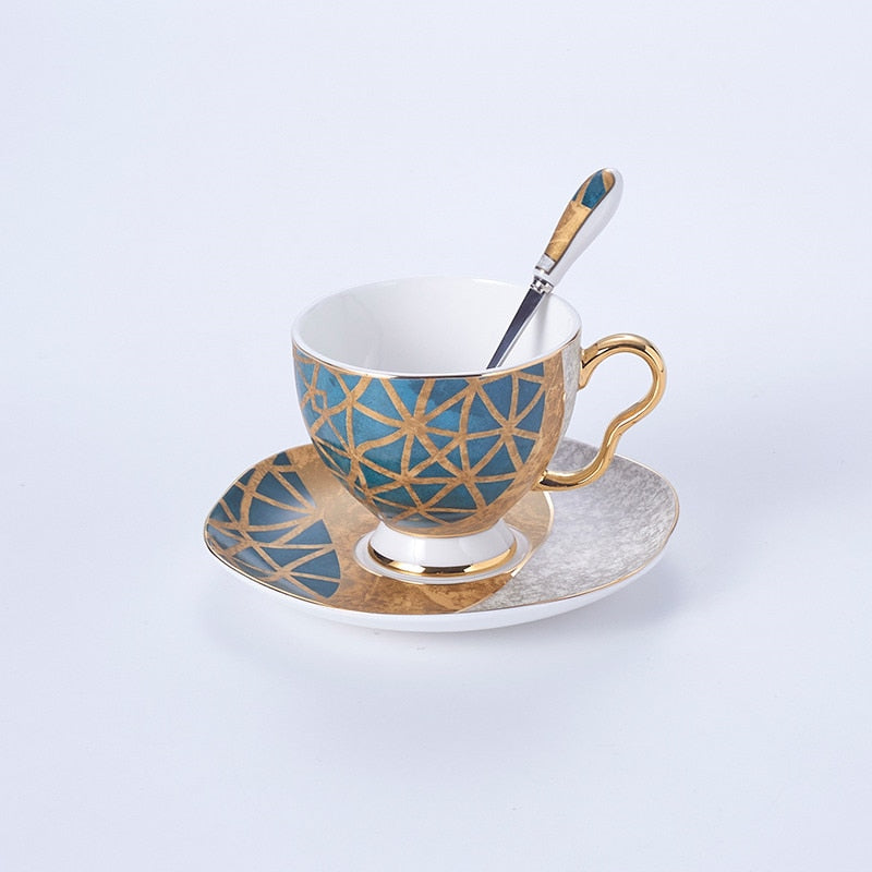 Taavita Marble-Inspired Tea Cup Set: Ceramic Tea Service Collection