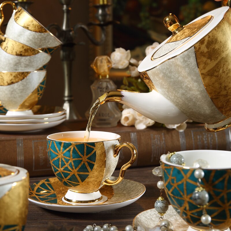 Taavita Marble-Inspired Tea Cup Set: Ceramic Tea Service Collection