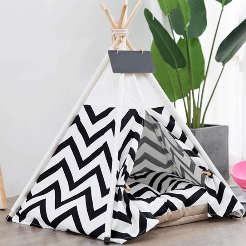 Modern Boho Dog Teepee with Removable Plush Dog Bed Cushion