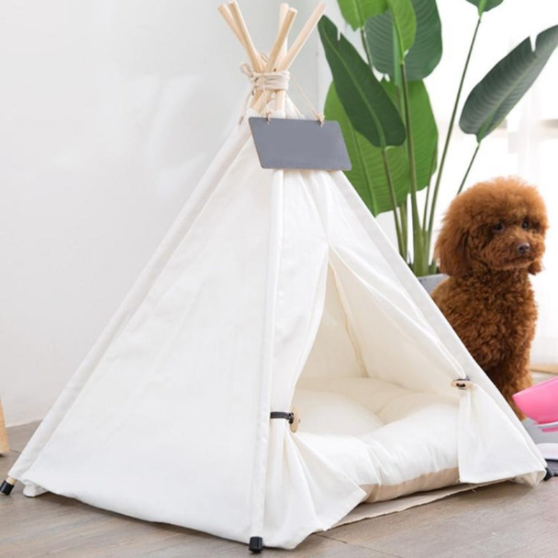 Modern Boho Dog Teepee with Removable Plush Dog Bed Cushion