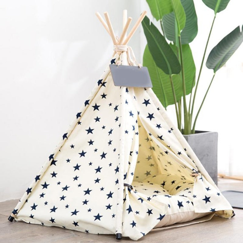 Modern Boho Dog Teepee with Removable Plush Dog Bed Cushion