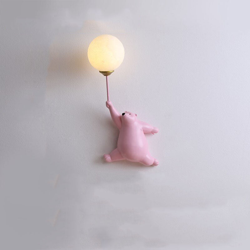 Taavita Wall Lamp Children's Room Girl with Flying Bear and Glowing Balloon