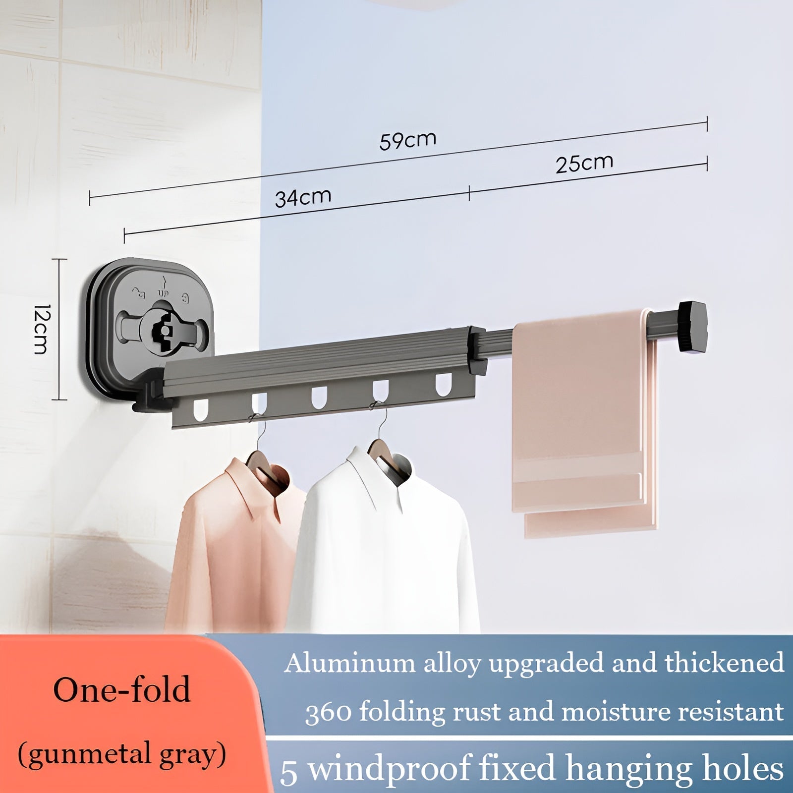 Taavita - Foldable Aluminum Clothes Dryer with Suction Cup Mounting