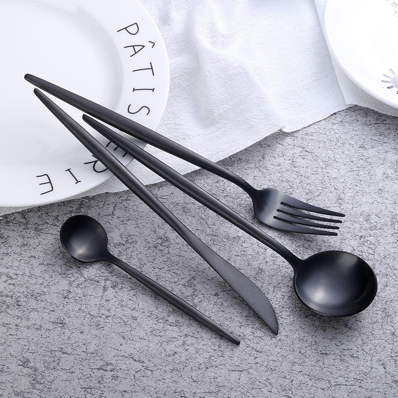 24-Piece Matte Black Onyx Flatware Cutlery Set by Taavita