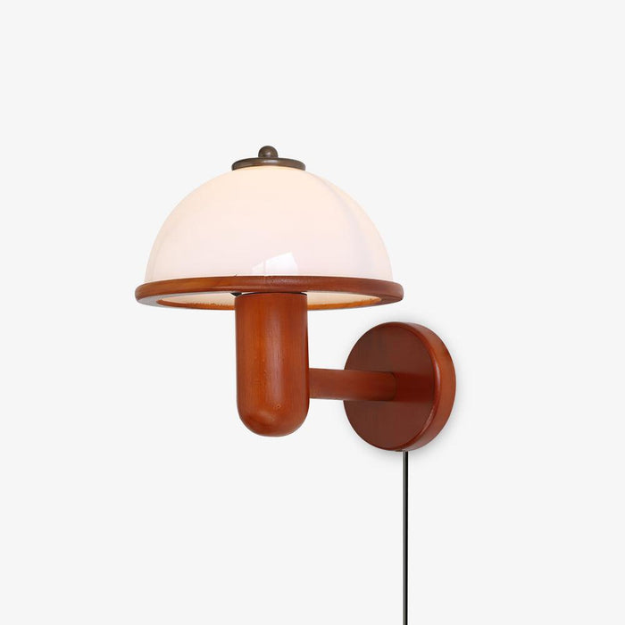 Taavita Mushroom Wood Wall Light - Elegant Oak Finish with White Lampshade