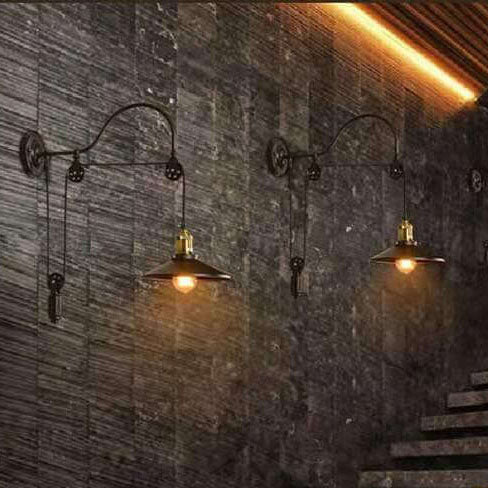 Taavita Industrial Wall Lamp made of Wrought Iron in Retro Style with 1 Light and Pulley