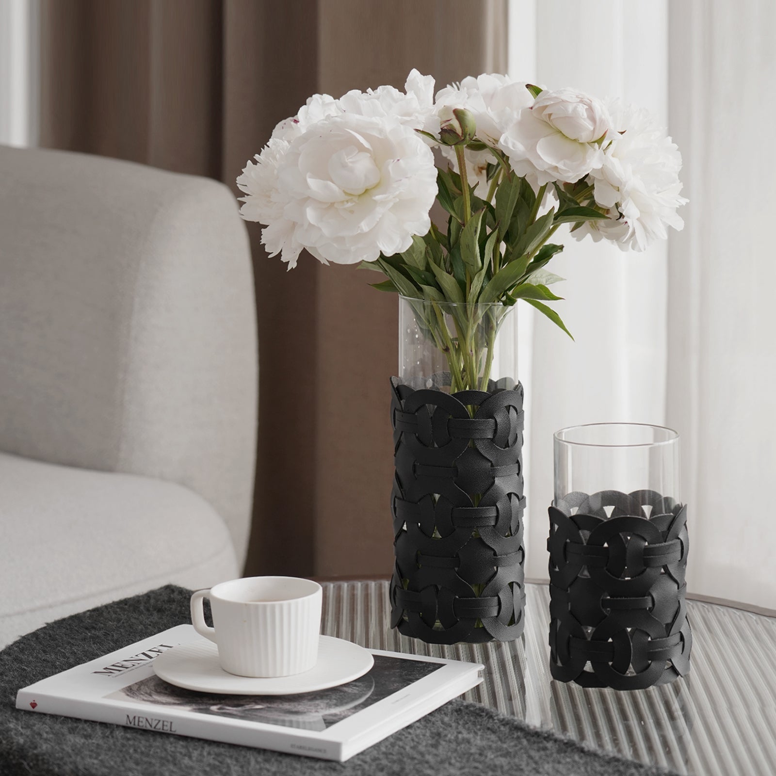 Taavita Leather-Wrapped Glass Chain Table Vase