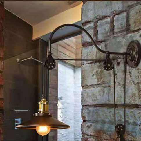 Taavita Industrial Wall Lamp made of Wrought Iron in Retro Style with 1 Light and Pulley