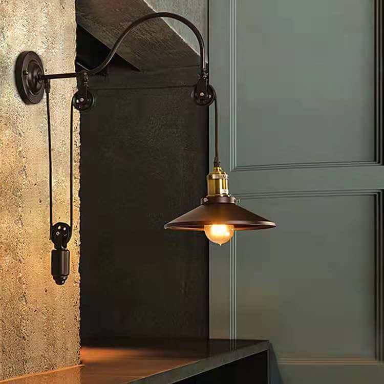 Taavita Industrial Wall Lamp made of Wrought Iron in Retro Style with 1 Light and Pulley