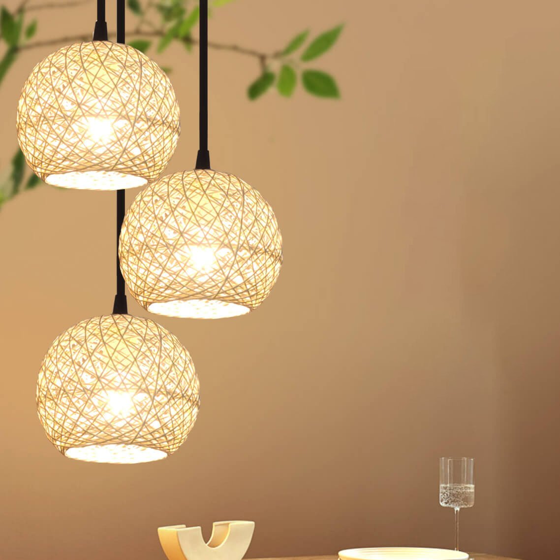 Taavita Rattan Weave Globe 1/3 Light Pendant Lamp