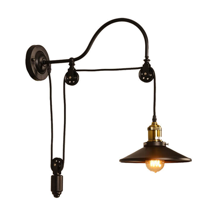 Taavita Industrial Wall Lamp made of Wrought Iron in Retro Style with 1 Light and Pulley